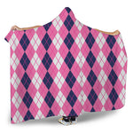 Pink White And Blue Argyle Pattern Print Hooded Blanket