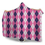 Pink White And Blue Argyle Pattern Print Hooded Blanket