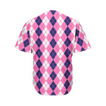 Pink White And Blue Argyle Pattern Print Men's Baseball Jersey
