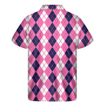 Pink White And Blue Argyle Pattern Print Men's Short Sleeve Shirt