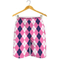 Pink White And Blue Argyle Pattern Print Men's Shorts