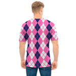 Pink White And Blue Argyle Pattern Print Men's T-Shirt