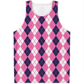Pink White And Blue Argyle Pattern Print Men's Tank Top