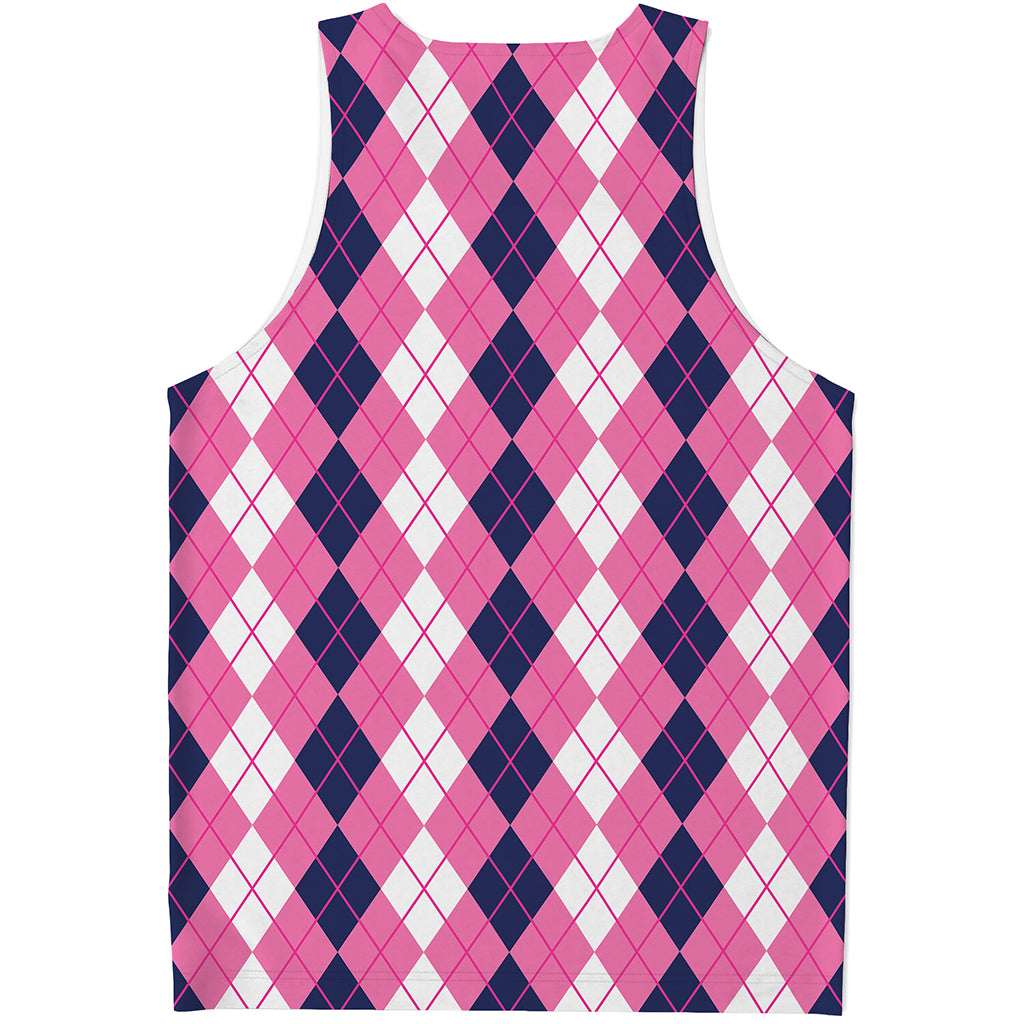 Pink White And Blue Argyle Pattern Print Men's Tank Top