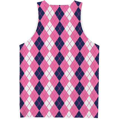 Pink White And Blue Argyle Pattern Print Men's Tank Top