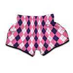 Pink White And Blue Argyle Pattern Print Muay Thai Boxing Shorts