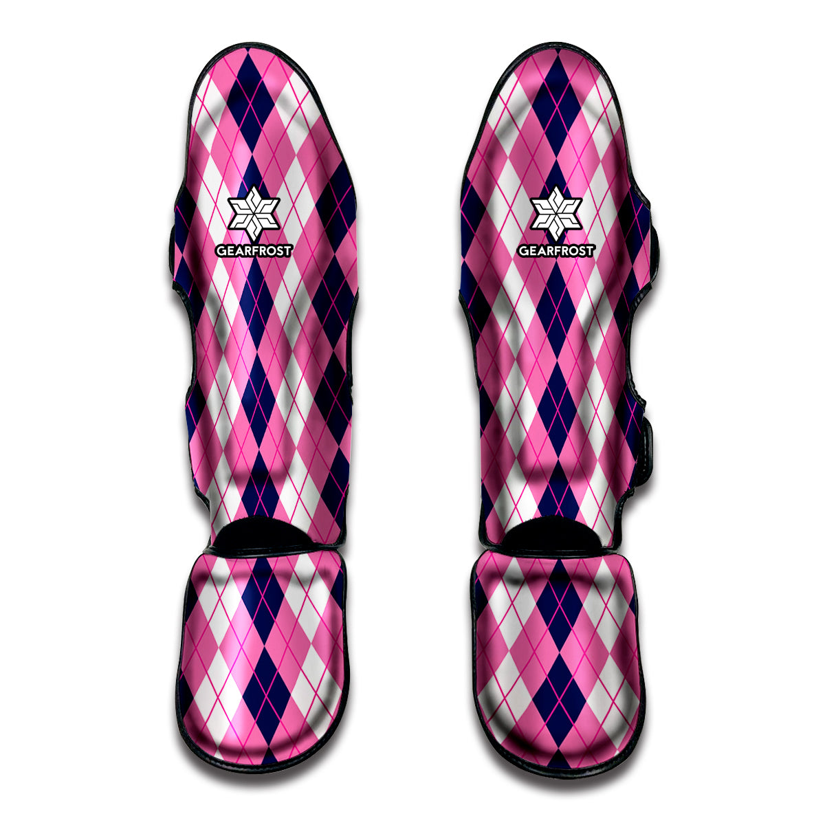 Pink White And Blue Argyle Pattern Print Muay Thai Shin Guard