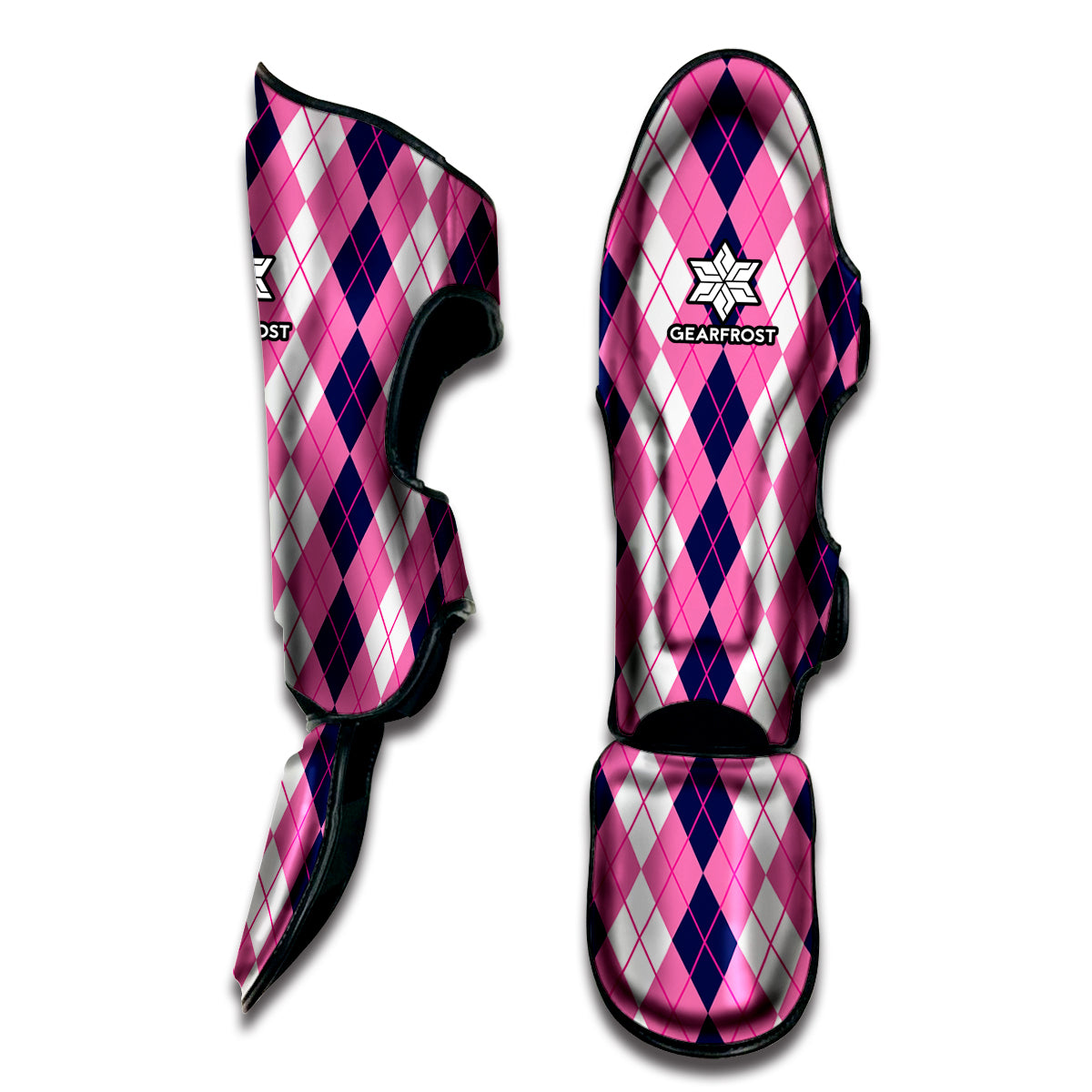 Pink White And Blue Argyle Pattern Print Muay Thai Shin Guard