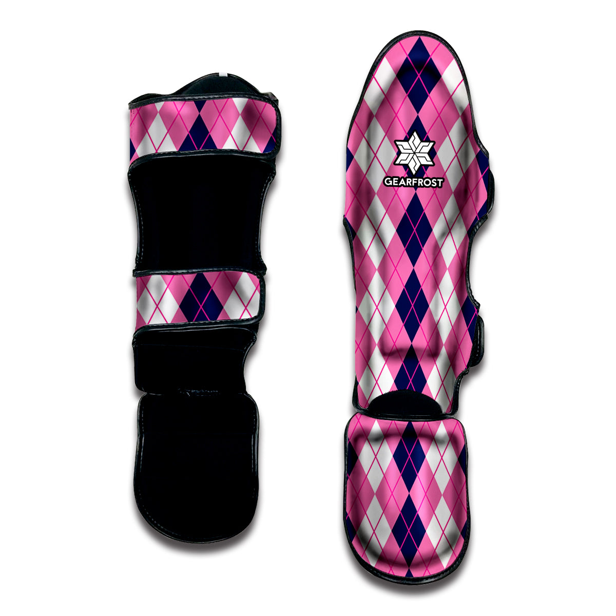 Pink White And Blue Argyle Pattern Print Muay Thai Shin Guard
