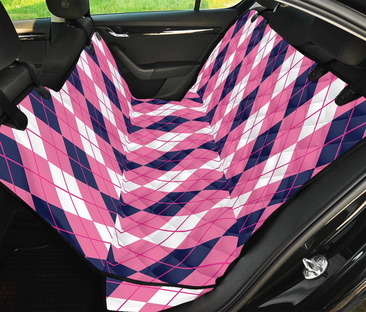 Pink White And Blue Argyle Pattern Print Pet Car Back Seat Cover