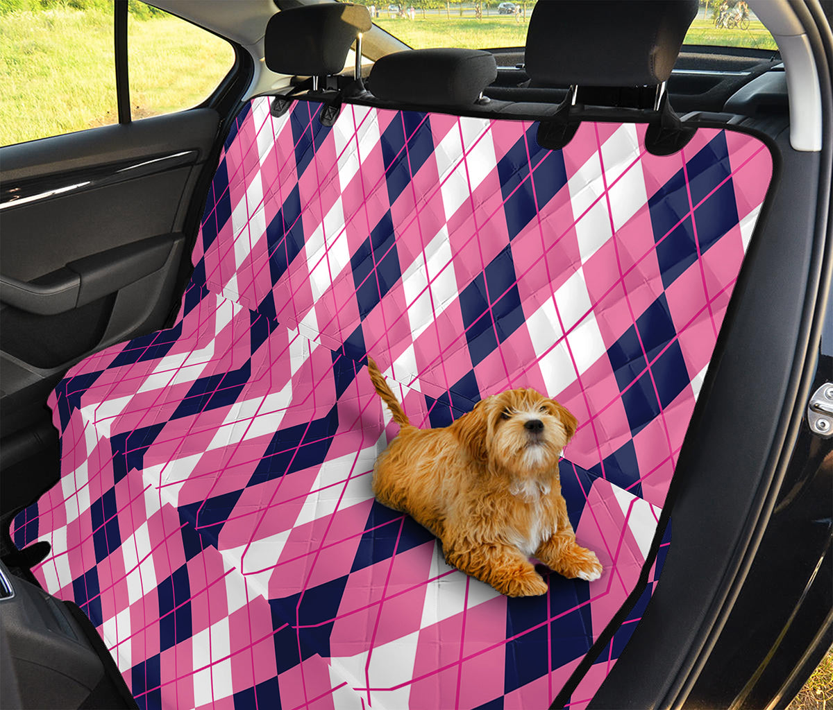 Pink White And Blue Argyle Pattern Print Pet Car Back Seat Cover