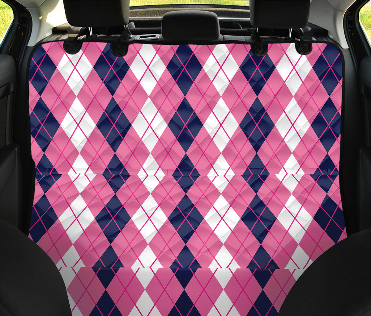 Pink White And Blue Argyle Pattern Print Pet Car Back Seat Cover