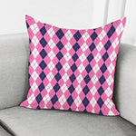 Pink White And Blue Argyle Pattern Print Pillow Cover