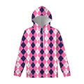 Pink White And Blue Argyle Pattern Print Pullover Hoodie