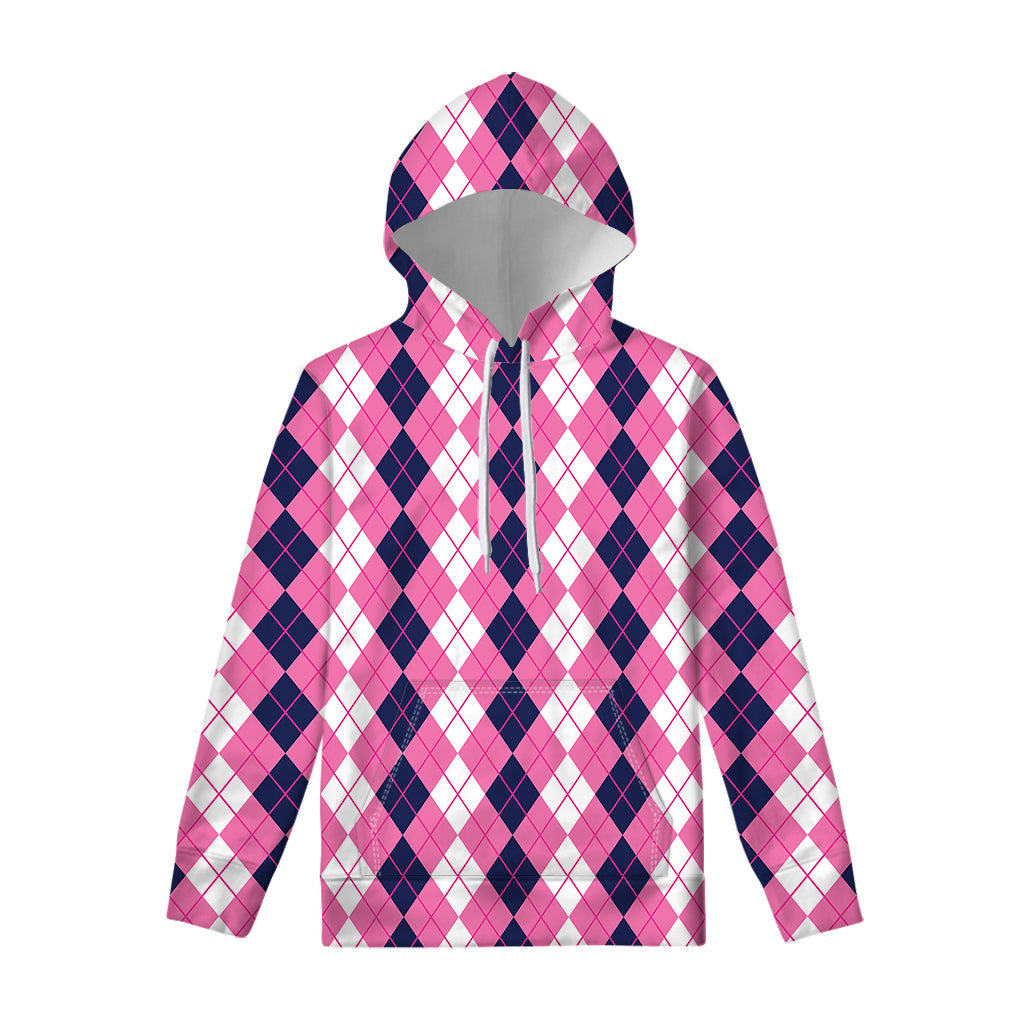 Pink White And Blue Argyle Pattern Print Pullover Hoodie