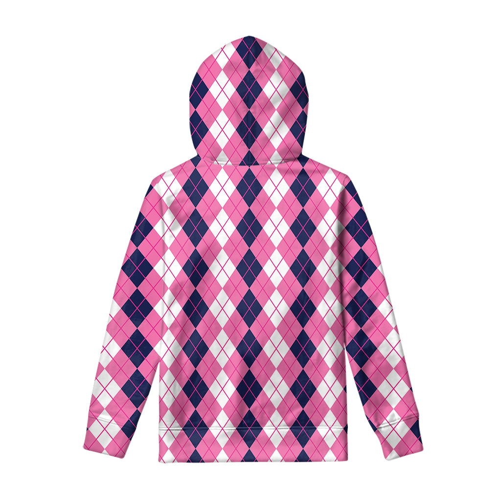 Pink White And Blue Argyle Pattern Print Pullover Hoodie