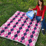Pink White And Blue Argyle Pattern Print Quilt