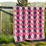 Pink White And Blue Argyle Pattern Print Quilt