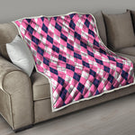Pink White And Blue Argyle Pattern Print Quilt