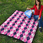 Pink White And Blue Argyle Pattern Print Quilt