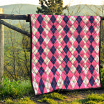 Pink White And Blue Argyle Pattern Print Quilt