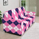 Pink White And Blue Argyle Pattern Print Sofa Cover