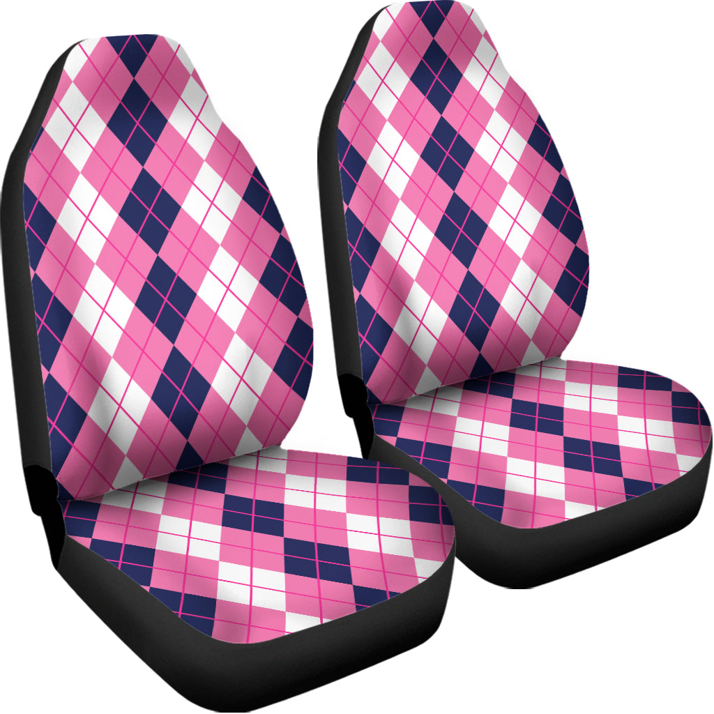 Pink White And Blue Argyle Pattern Print Universal Fit Car Seat Covers