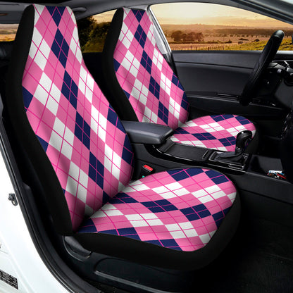 Pink White And Blue Argyle Pattern Print Universal Fit Car Seat Covers