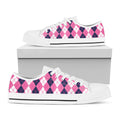 Pink White And Blue Argyle Pattern Print White Low Top Sneakers