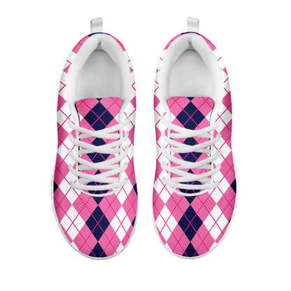 Pink White And Blue Argyle Pattern Print White Sneakers