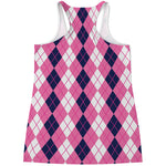 Pink White And Blue Argyle Pattern Print Women's Racerback Tank Top