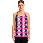 Pink White And Blue Argyle Pattern Print Women's Racerback Tank Top