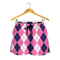 Pink White And Blue Argyle Pattern Print Women's Shorts