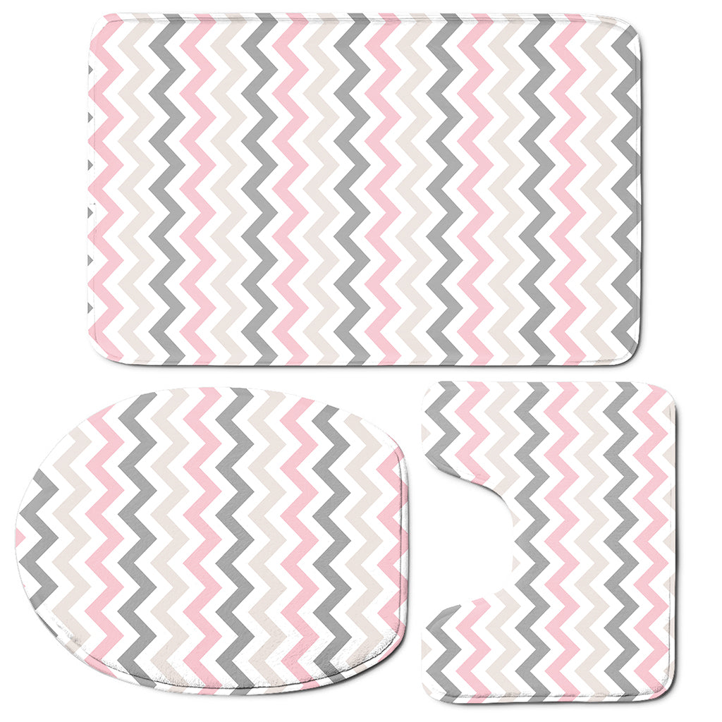 Pink White And Grey Chevron Print 3 Piece Bath Mat Set