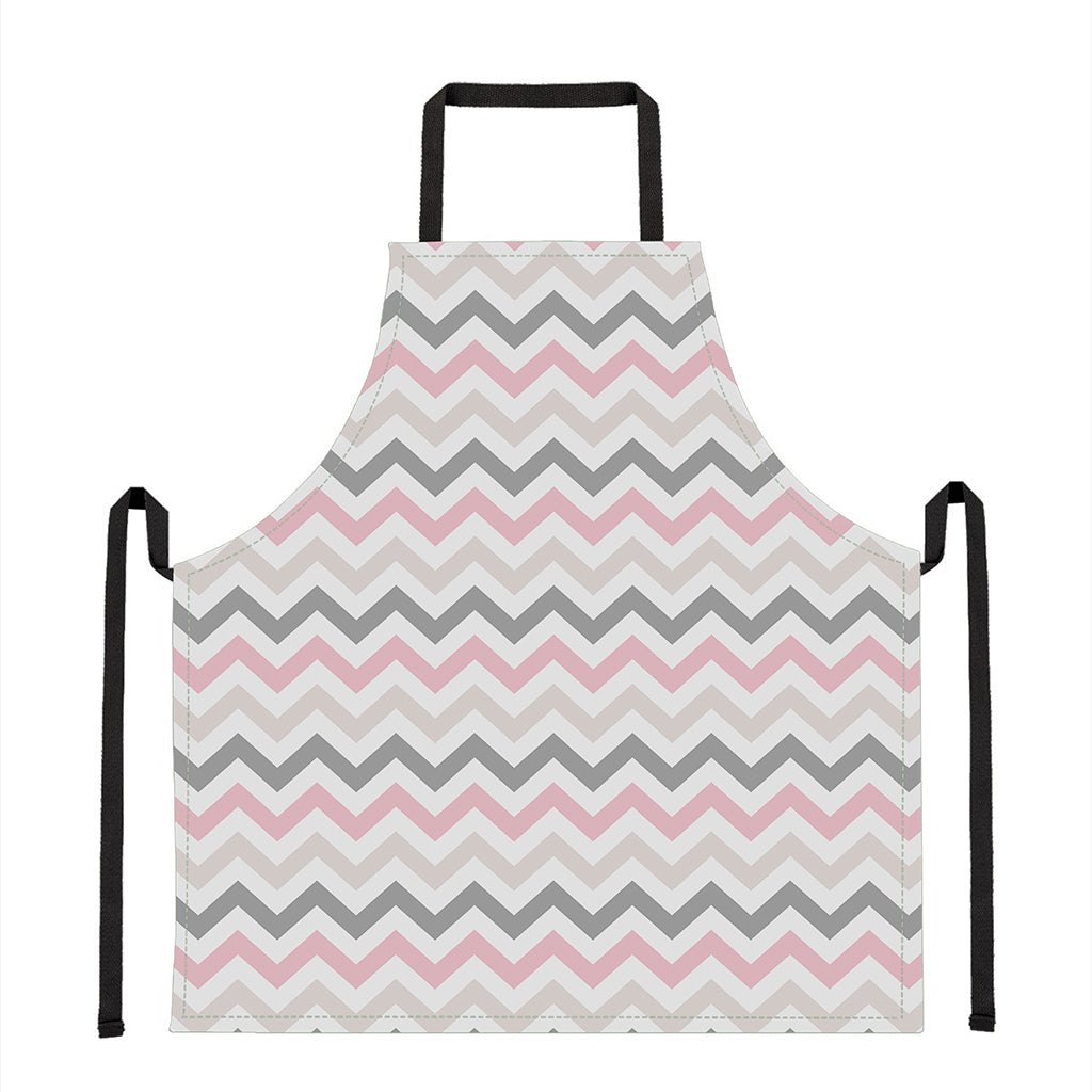 Pink White And Grey Chevron Print Apron