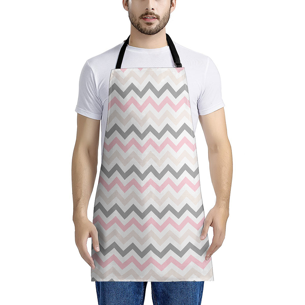 Pink White And Grey Chevron Print Apron