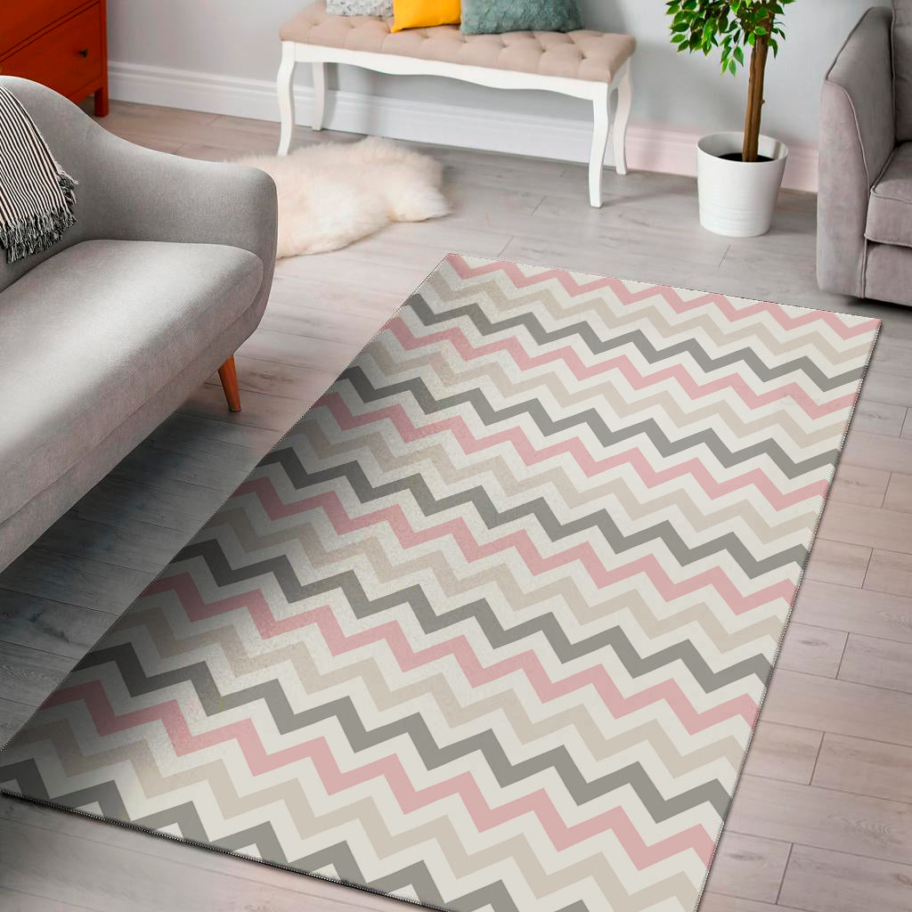 Pink White And Grey Chevron Print Area Rug