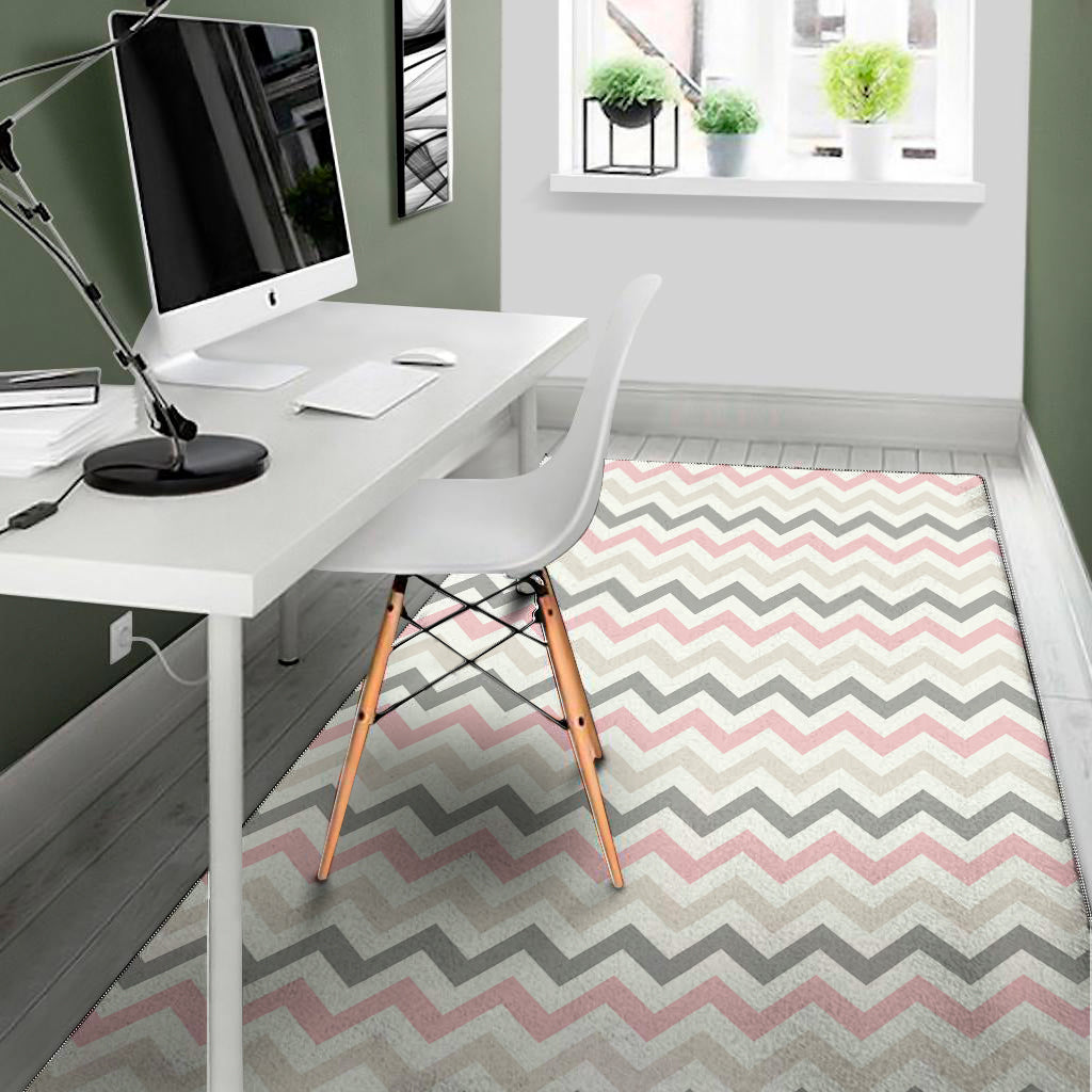Pink White And Grey Chevron Print Area Rug