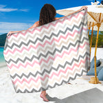 Pink White And Grey Chevron Print Beach Sarong Wrap