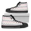 Pink White And Grey Chevron Print Black High Top Sneakers