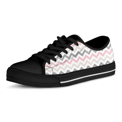 Pink White And Grey Chevron Print Black Low Top Shoes
