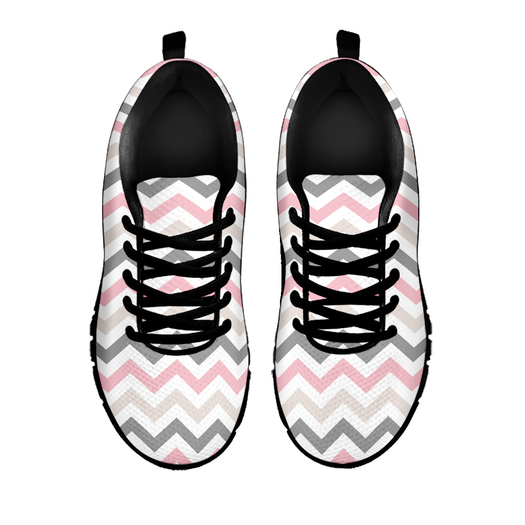 Pink White And Grey Chevron Print Black Sneakers
