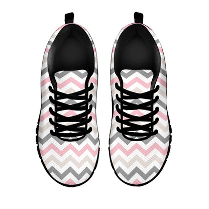 Pink White And Grey Chevron Print Black Sneakers