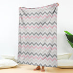 Pink White And Grey Chevron Print Blanket