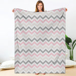 Pink White And Grey Chevron Print Blanket