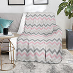 Pink White And Grey Chevron Print Blanket