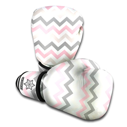 Pink White And Grey Chevron Print Boxing Gloves