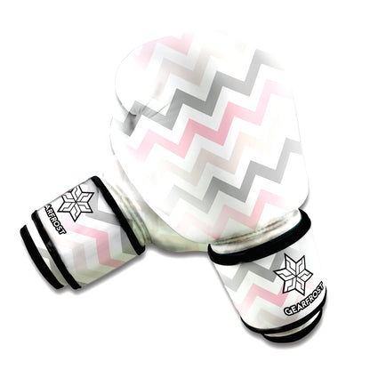 Pink White And Grey Chevron Print Boxing Gloves