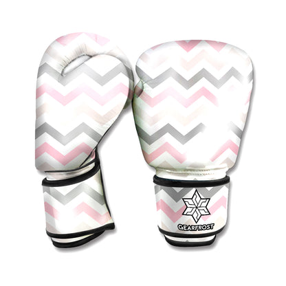 Pink White And Grey Chevron Print Boxing Gloves