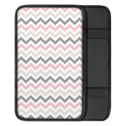 Pink White And Grey Chevron Print Car Center Console Cover